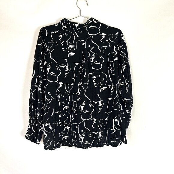 Big Dart Black White Abstract Face Button Shirt L - Picture 4 of 5